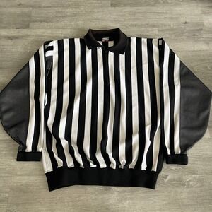 CCM Vintage Hockey Referee Jersey Mens 50 Black White Striped Quarter Zip Canada